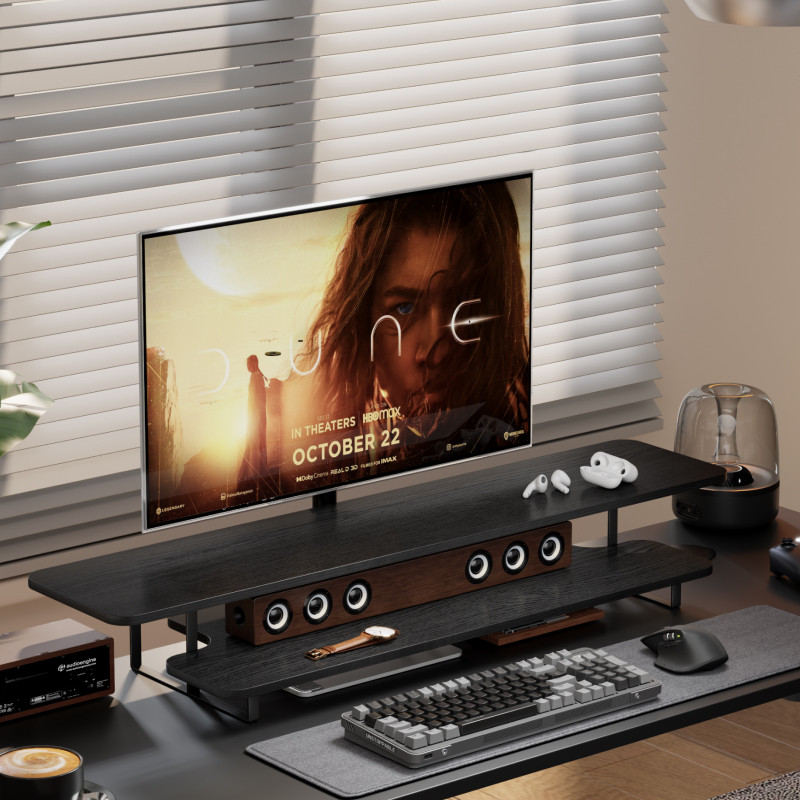 Walnut Finish Monitor Stand Ri - Desk Setup Laptop And Monitor recension och pris