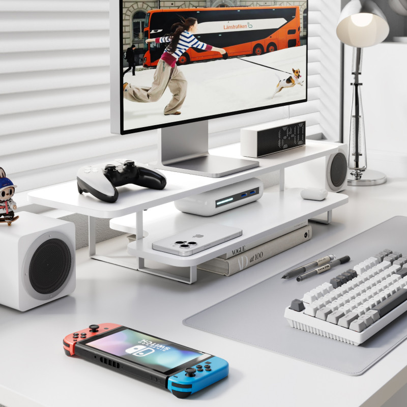 Walnut Finish Monitor Stand Ri - Desk Setup Laptop And Monitor recension och pris