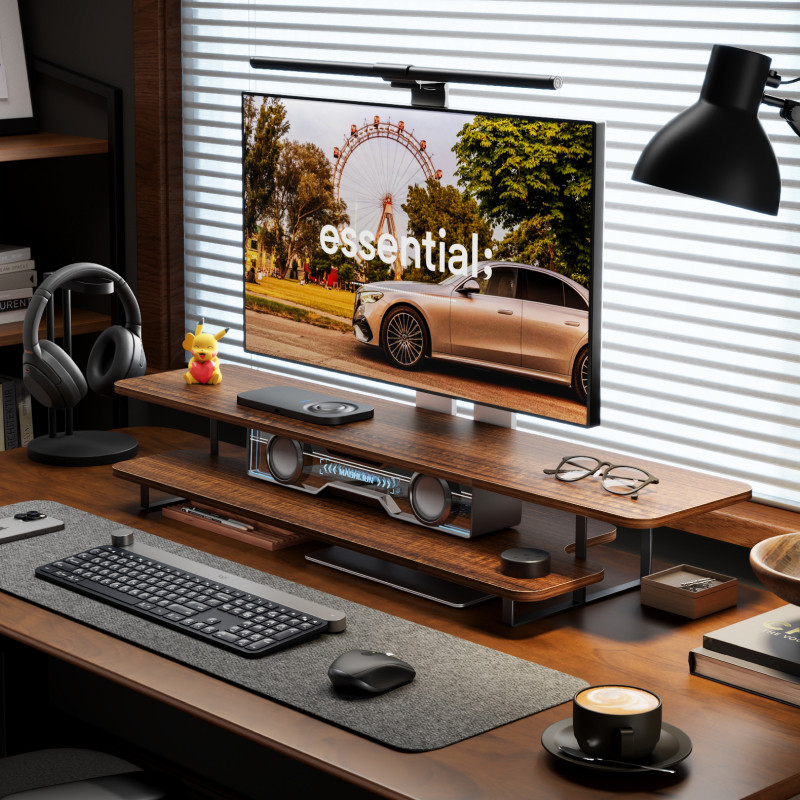 Walnut Finish Monitor Stand Ri - Desk Setup Laptop And Monitor recension och pris