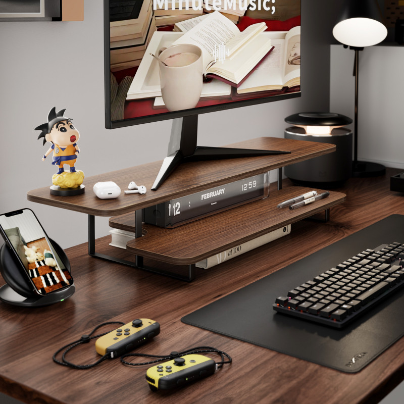 Walnut Finish Monitor Stand Ri - Desk Setup Laptop And Monitor recension och pris